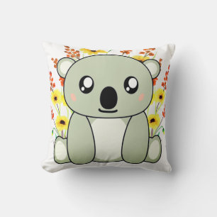 Coussin Ours Koala mignon avec fleurs Jeter l'oreiller