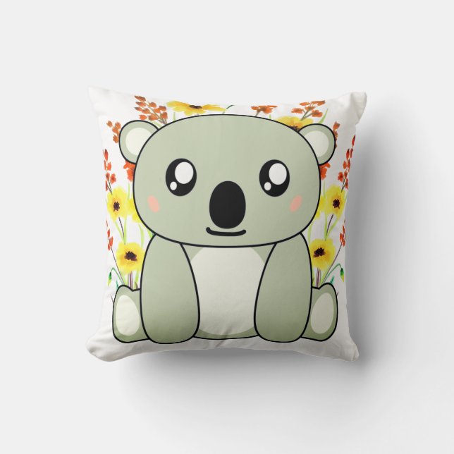 Coussin Ours Koala mignon avec fleurs Jeter l'oreiller (Recto)