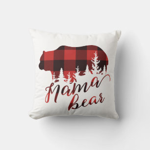 Coussin Ours maman en flanelle rouge et noir de campagne r