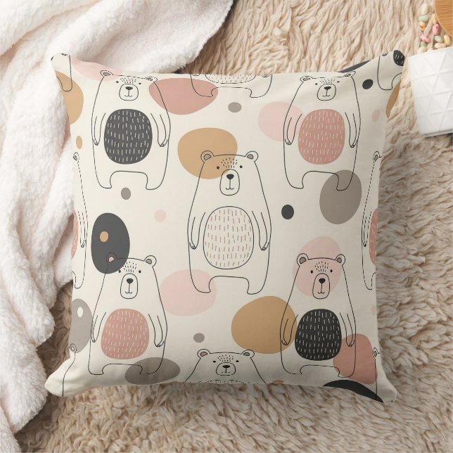 Coussin Ours mignon - Douce forêt de bois pastel (3) (Couverture)