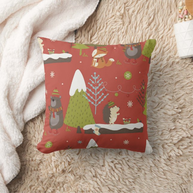 Coussin Ours mignon, renard et hérisson Noël (Couverture)