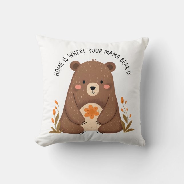 Coussin Ours mignonne de maman aux fleurs (Recto)