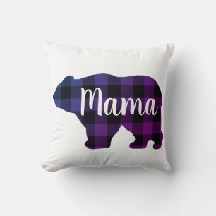 Coussin Ours mou Mama - plaid bleu violet rose