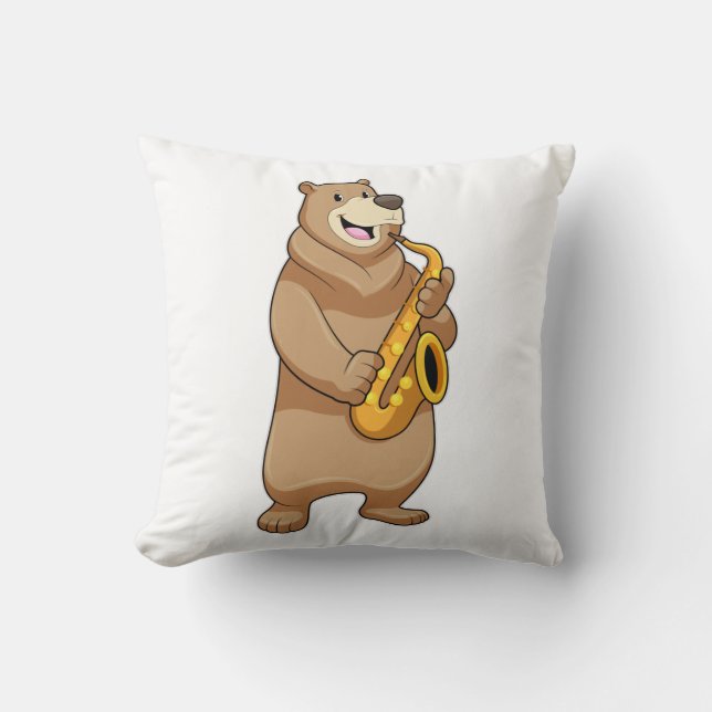 Coussin Ours musicien avec saxophone (Recto)