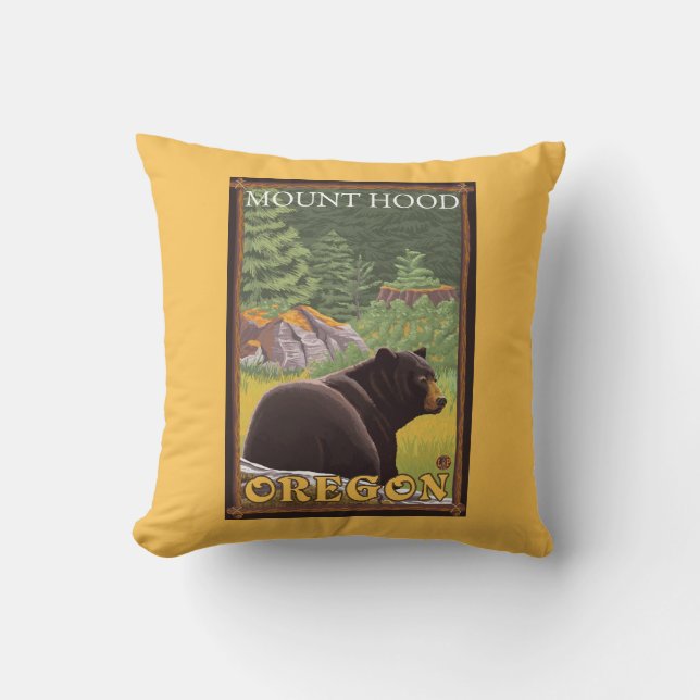 Coussin Ours noir dans la forêt - capot de bâti, Orégon (Recto)