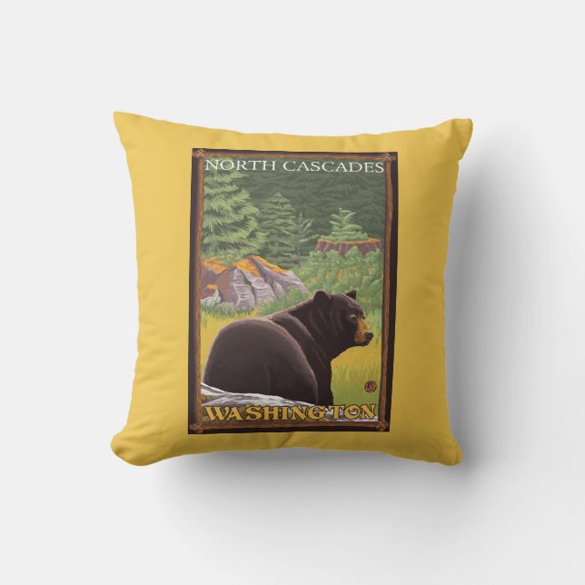 Coussin Ours noir dans la forêt - cascades du nord, (Recto)
