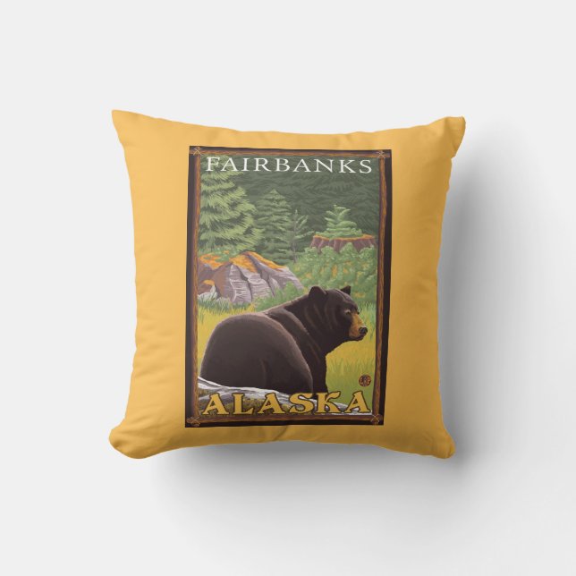 Coussin Ours noir dans la forêt - Fairbanks, Alaska (Recto)