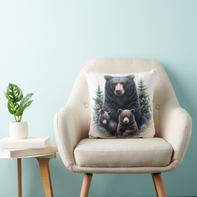 Coussin Ours noirs dans un cadre forestier (Chaise)