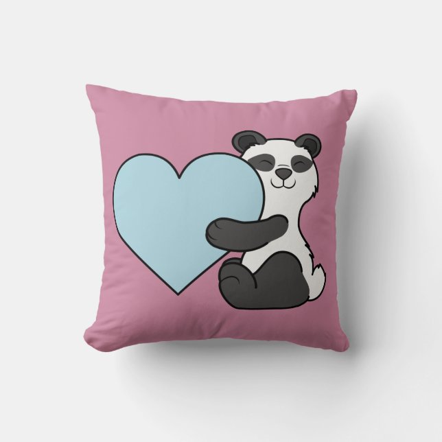 Coussin Ours panda de Saint-Valentin avec le coeur (Recto)