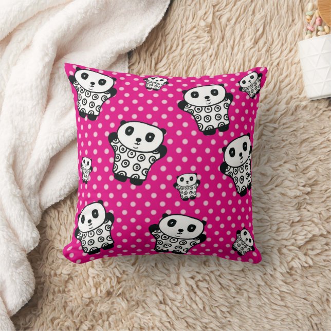 Coussin Ours Panda Kawaii Moderne Rose Féminin à pois (Couverture)