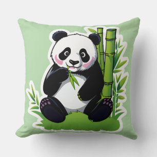 Coussin Ours panda mangeant des feuilles de bambou