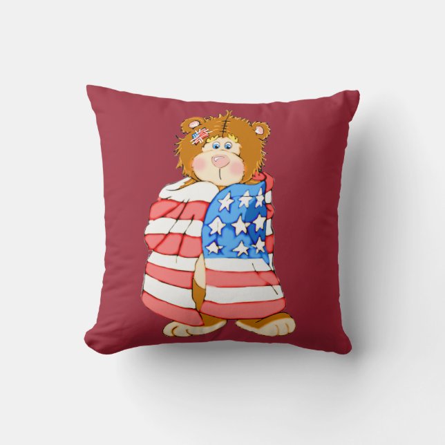 Coussin Ours patriotique avec Carré Drapeau Jeu d'oreiller (Recto)