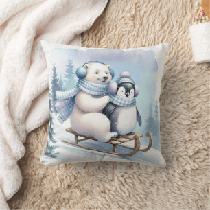 Coussin Ours pingouin et polaire sur un traîneau
