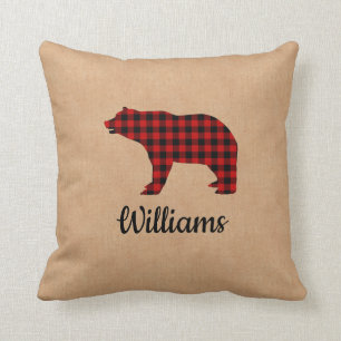 Coussin Ours Plaid Buffalo Burlap Personnalisé