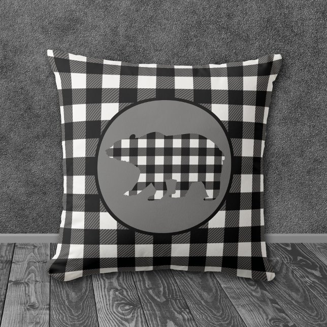 Coussin Ours Plaid Noir Blanc (Créateur téléchargé)