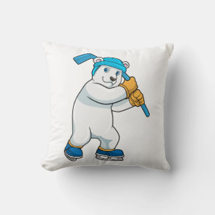 Coussin Ours polaire au hockey sur glace avec bâton