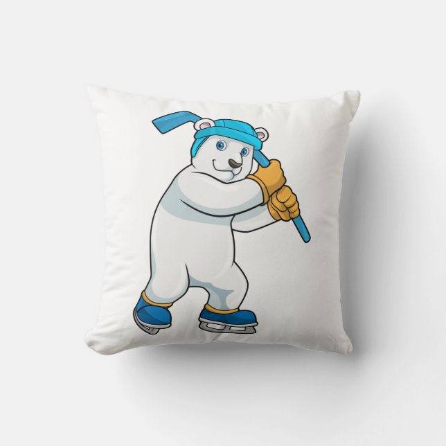 Coussin Ours polaire au hockey sur glace avec bâton (Recto)
