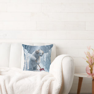 Coussin Ours Polaire Avec Chaussure Rouge En Neige