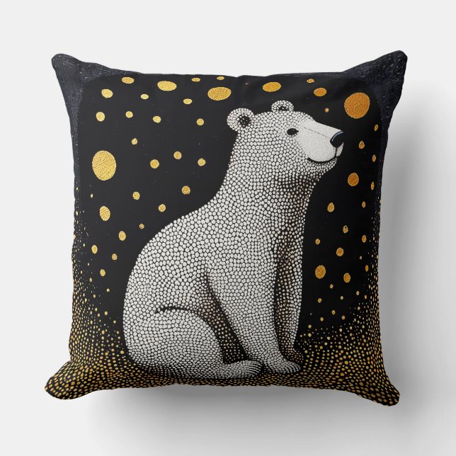 Coussin Ours polaire avec de l'or sur fond noir (Recto)