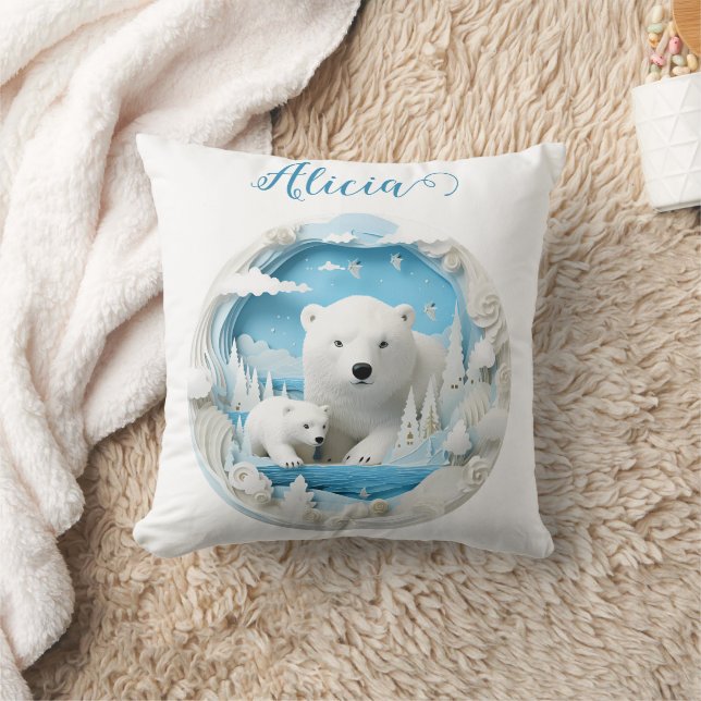 Coussin Ours polaire avec petit Océan Arctique Hiver blanc (Couverture)