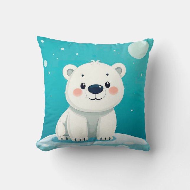 Coussin 💙 Ours Polaire de Dessin Animé Décoration Bleue D (Recto)