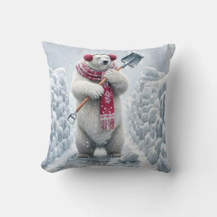 Coussin Ours polaire de Noël brille de neige