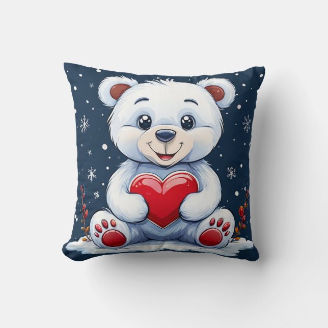 Coussin ❤️ Ours polaire de Noël mignon Cadeau d'amour ✨ (Recto)