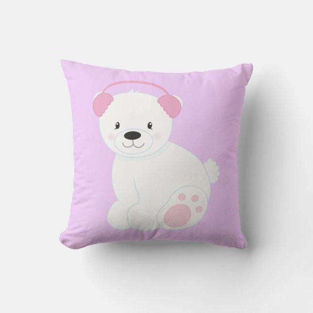 Coussin Ours polaire en caricature mignonne portant des bo (Recto)