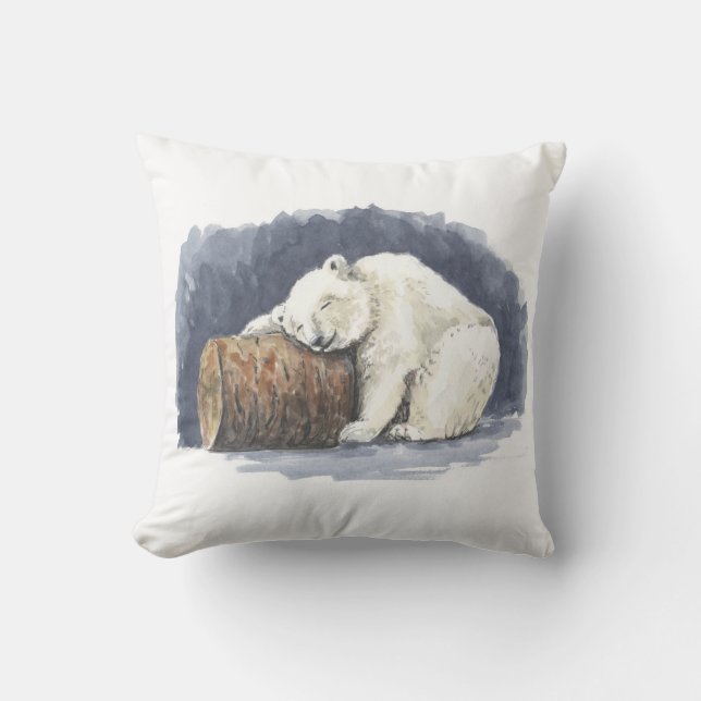 Coussin Ours polaire endormi, art à l'aquarelle (Recto)