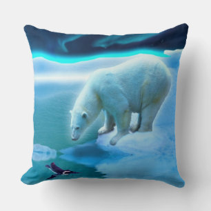 Coussin Ours polaire et manchot arctique Aurora Horloge d'