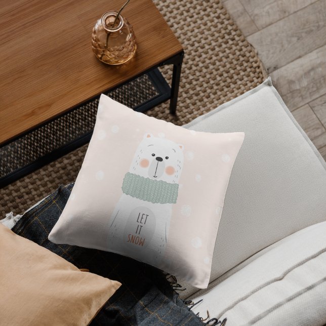 Coussin Ours polaire - Laisser neiger - Hiver mignon / Noë (Créateur téléchargé)