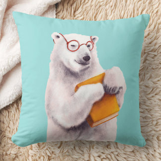 Coussin Ours polaire lisant de l'art – Amateur de livres