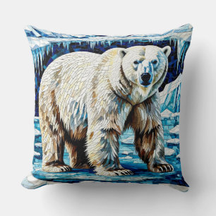 Coussin Ours polaire solitaire sur la glace dans une grott