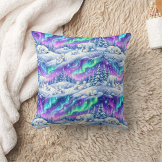 Coussin Ours polaires Aurore boréale Lumières du Nord Hive