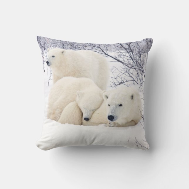 Coussin Ours polaires femelle et deux oursons (Recto)