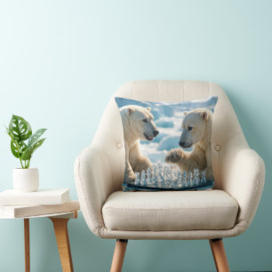 Coussin Ours polaires jouant aux échecs sur un glacier