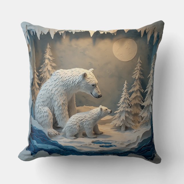 Coussin Ours polaires Scène de forêt arctique bleue 🐻‍❄️ (Recto)