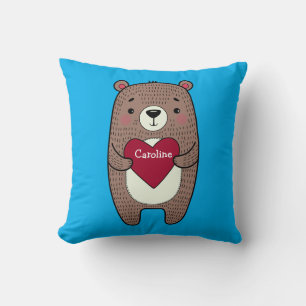 Coussin Ours Quirky, Whimsical Avec Dessin Coeur Personnal