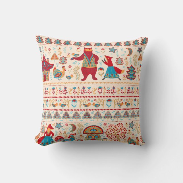 Coussin Ours, renard, coq et poulet avec poulet, fée ho (Recto)