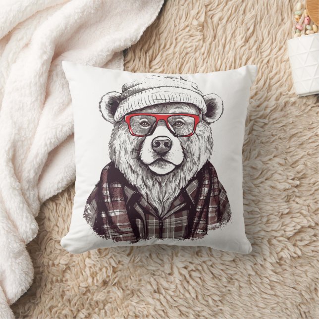 Coussin Ours Rétro aux Lunettes Rouges (Couverture)
