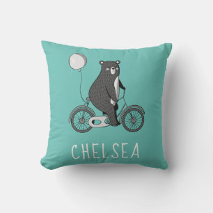 Coussin Ours scandinave sur vélo minimaliste Personnalisé