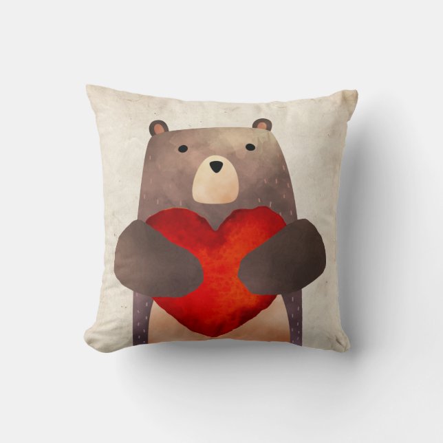 Coussin Ours super mignon avec un cœur Saint-Valentin/Nurs (Recto)