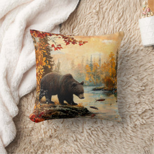 Coussin Ours vintage au feuillage d'automne du Creek