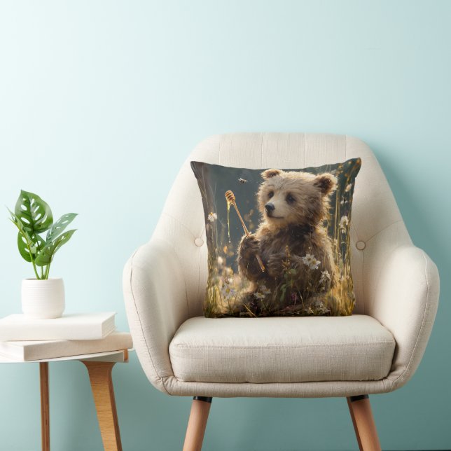 Coussin Ourson avec du miel dans une prairie de fleurs sau (Chaise)