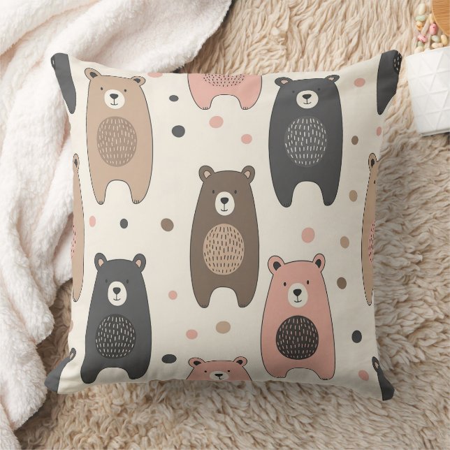 Coussin Ourson Mignon - Douce Forêt de Bois en Pastel (1) (Couverture)
