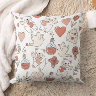 Coussin Ourson Mignon Tenant un Cœur -- Nursery Pastel (11