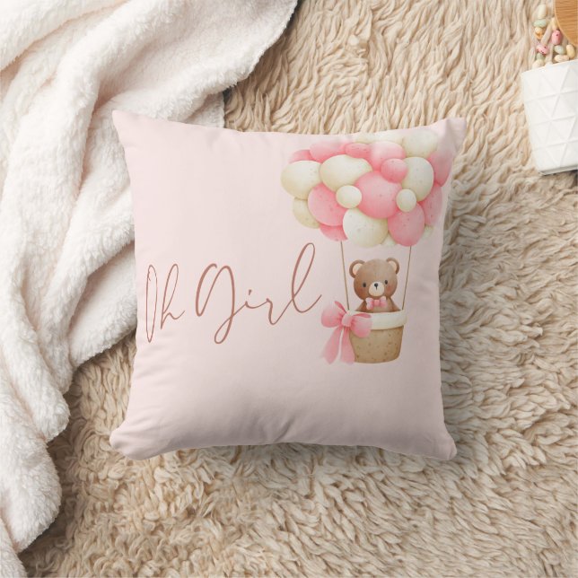 Coussin Ourson Rose Oh Fille Ballon Baby Shower (Couverture)
