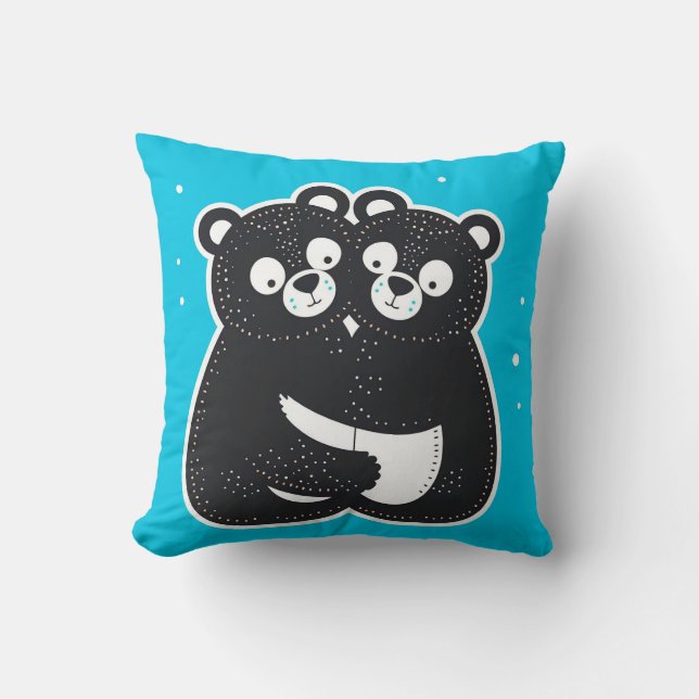 Coussin 🐻🖤 Oursons Noirs Mignons qui s'Enlacent Décor Co (Recto)
