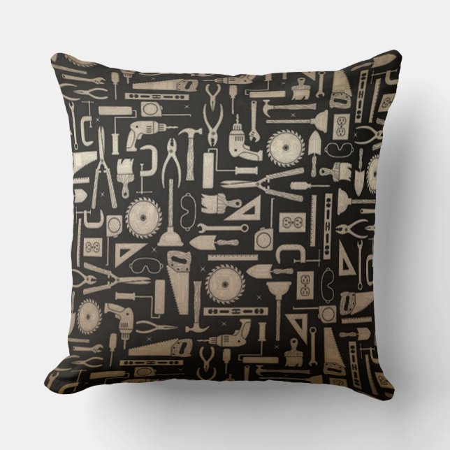 Coussin Outils d'atelier Black & Gold (Recto)