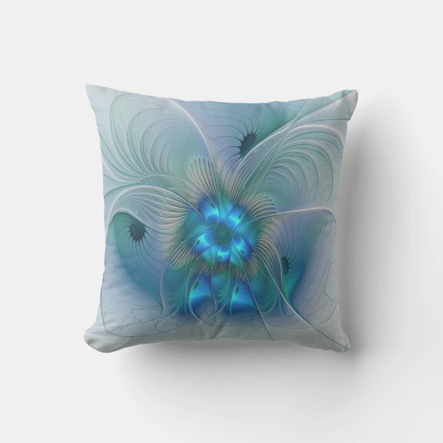 Coussin Ovations debout, fractale abstraite bleu turquoise (Recto)